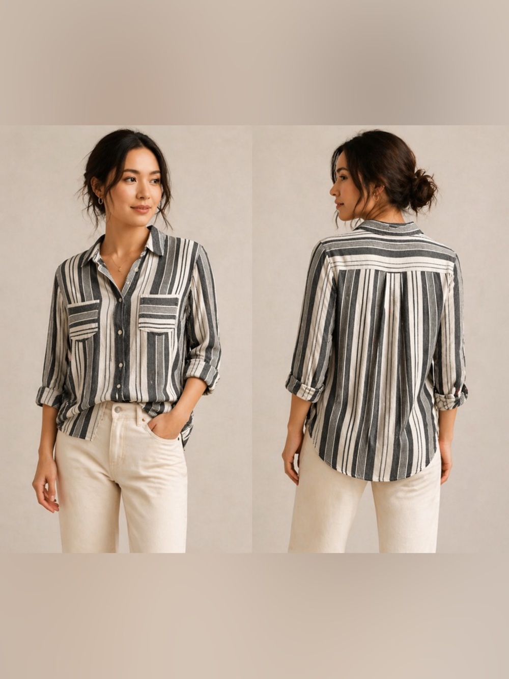 Merona Black & White Striped Button-Down Shirt